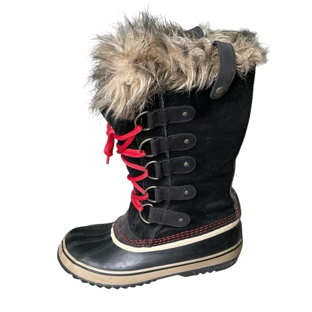 SOREL Joan of Arctic Lace Up Winter Waterproof Boots Black Red 8 - Picture 5 of 11